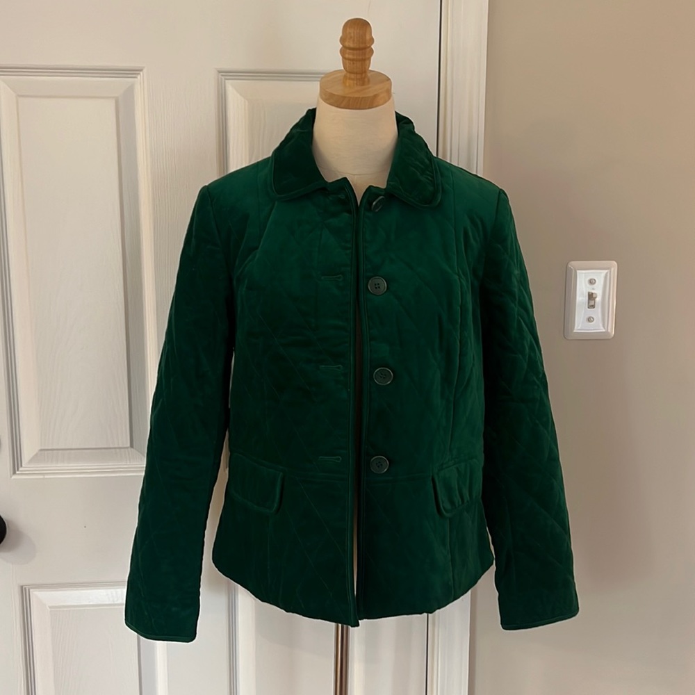 Green velvet button down coat - Picture 1 of 9